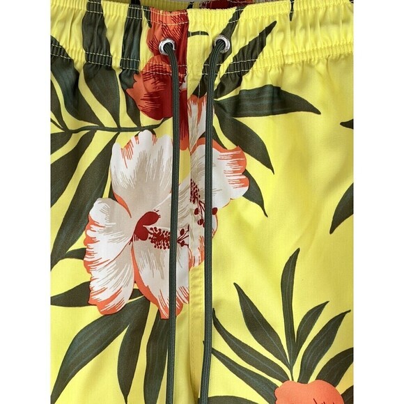 Land's End Men’s Reg Small 28/30 Yellow Green Tropical Swimming Trunks Suit - Picture 2 of 8